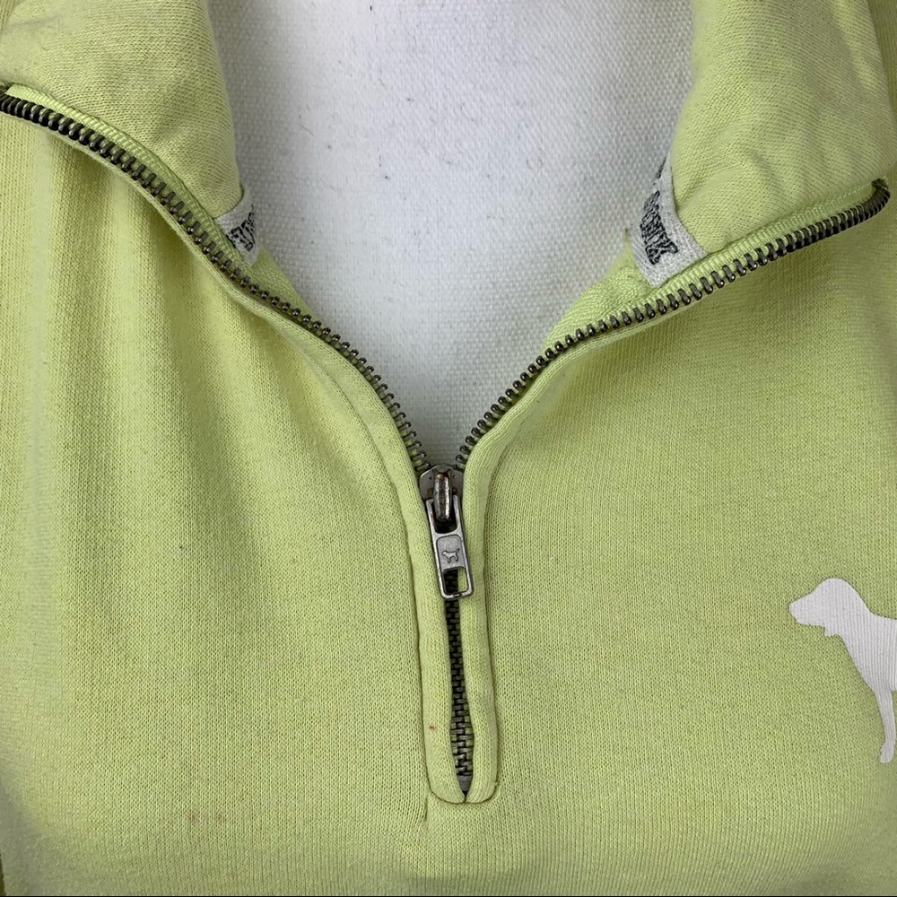 VS PINK Love Pink Back Detail Green Quarter Zip Pullover Sweatshirt - Picture 5 of 15